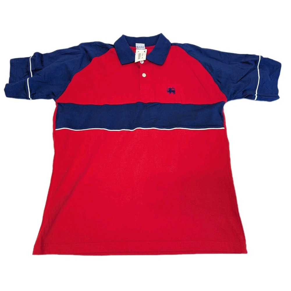 T.H.E Line Up House of Fashion Polo Shirt Mens L Red Blue Rugby Lion Logo NWT
